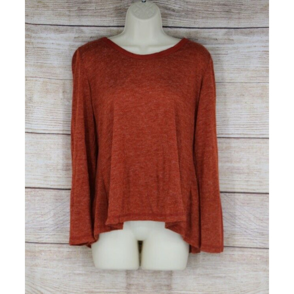 Mur Mur Womens Size Small Burnout Open Back Long Sleeve Top Shirt Rust Red - Picture 1 of 9